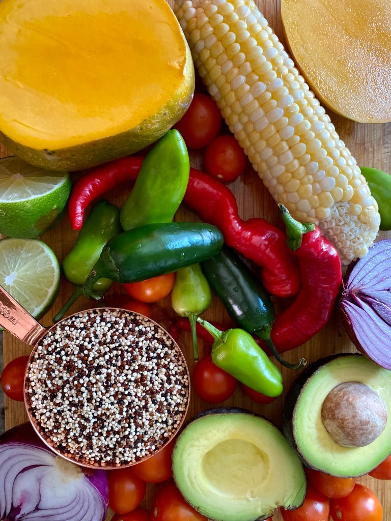 Basic vegan quinoa salad ingredients 