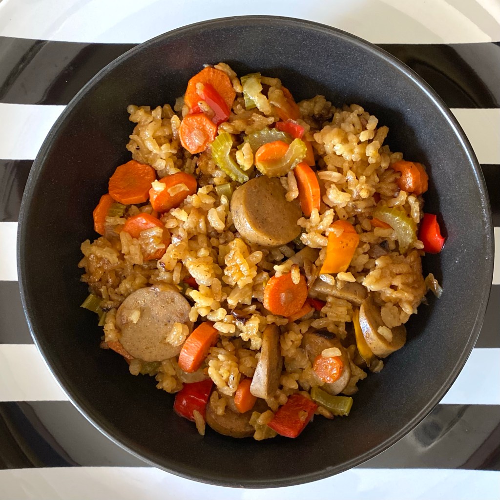 Basic vegan jambalaya with Tofurky sausage