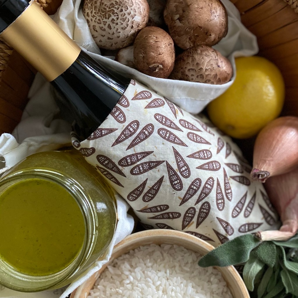 Ingredients for vegan mushroom risotto recipe  Vegan dinner ideas