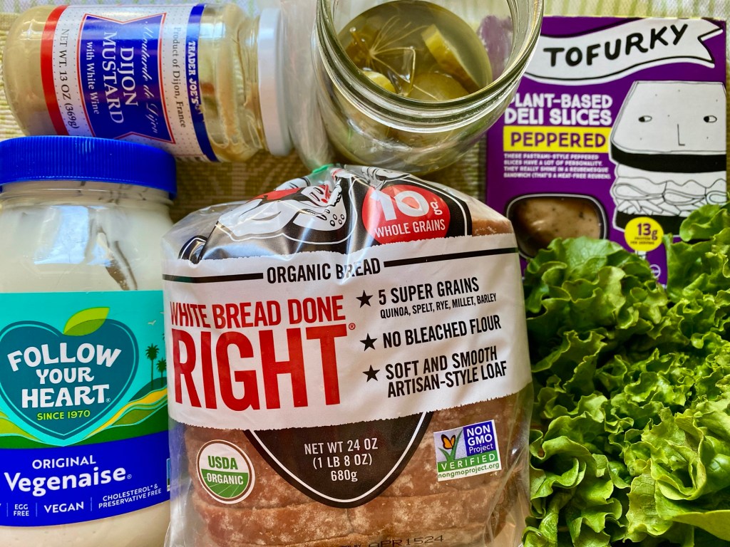 Ingredients for the basic vegan lunchmeat sandwich recipe 